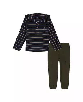 Комплект джоггеров-карго из твила для маленьких мальчиков с капюшоном и полосками на пуговицах в полоску из твила Nautica, мультиколор