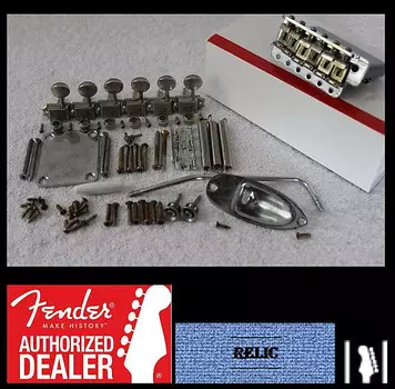 Комплект Fender Lefty USA Aged/Relic Vintage Stratocaster 2 3/16" с тюнерами Stratocaster 099-2049-002 099-2049-002 American Vintage Stratocaster Left-Handed 6-Saddle Bridge Tremolo Assembly