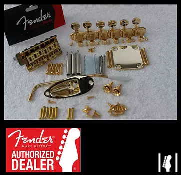 Комплект FENDER Stratocaster GOLD 2 1/16" с тюнерами для страт-гитары - НОВЫЙ 005-9561-000 005-9561-000 Standard Stratocaster Vintage-Style Bridge Assembly