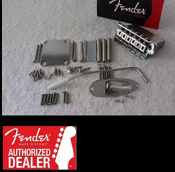 Комплект фурнитуры для корпуса Fender Lefty 2 1/16" Std Stratocaster в винтажном стиле — хром 007-1016-000 007-1016-000 Standard Stratocaster Vintage-Style Left-Handed Bridge Assembly