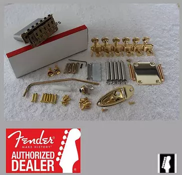 Комплект фурнитуры Fender American 57/62 Vintage Stratocaster 2 3/16" с колками — золото — 099-2049-200 099-2049-000 American Vintage Series Stratocaster 6-Saddle Bridge Tremolo Assembly