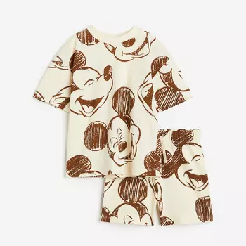 Комплект, футболка + шорты H&M Kids Printed Mickey Mouse, кремовый