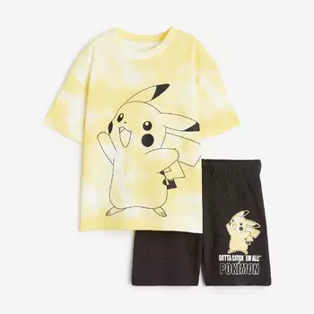 Комплект, футболка + шорты H&M x Pokmon Printed, желтый/черный