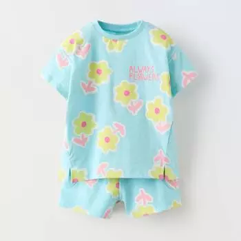 Комплект футболка + шорты Zara Summer Camp Print, бирюзовый/зеленый
