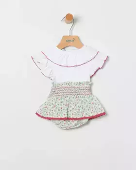 Комплект футболки для девочки с юбкой-трусиками с цветочным принтом Coco Acqua, зеленый