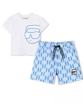 Комплект футболки для мальчика и бермудских шорт с принтом Karl Lagerfeld Kids, синий