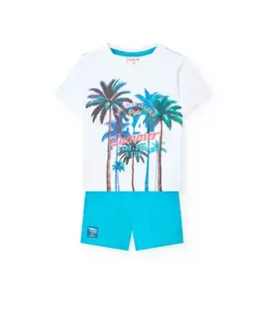 Комплект футболки для мальчиков с рисунком спереди и однотонные шорты-бермуды Boboli, белый