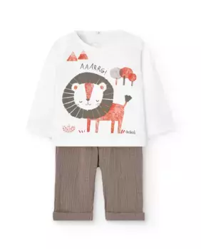 Комплект футболки для малышки с рисунком спереди и однотонных брюк Boboli, белый
