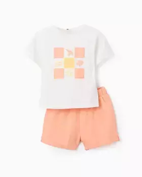 Комплект футболки для малышки с рисунком спереди и шорт Zippy, белый
