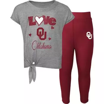 Комплект футболки и леггинсов Infant Heather Grey/Crimson Oklahoma Early Forever Love Outerstuff