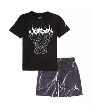 Комплект футболки и шорт с короткими рукавами JDB MU Sport AOP для мальчиков Jordan Little Boys 4–7, черный