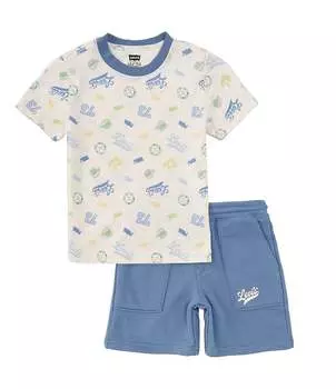 Комплект футболки и шорт с принтом значков Levi's Little Boys 2T-7, бежевый