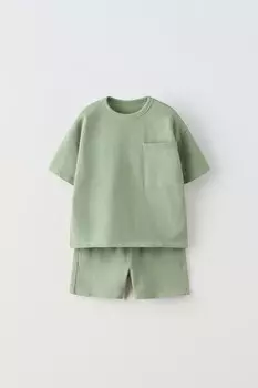 Комплект футболки и шортов ZARA, зеленый