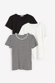 Комплект футболок H&M, 3 предмета, черный/белый
