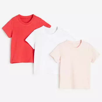 Комплект футболок H&M Cotton, 3 предмета, красный/розовый
