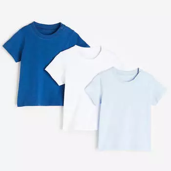 Комплект футболок H&M Cotton, 3 предмета, синий/голубой