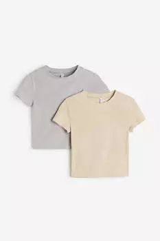 Комплект футболок H&amp;M Crop, 2 предмета, серый/бежевый