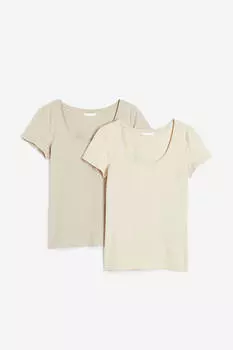 Комплект футболок H&amp;M Jersey, бежевый/светло-бежевый