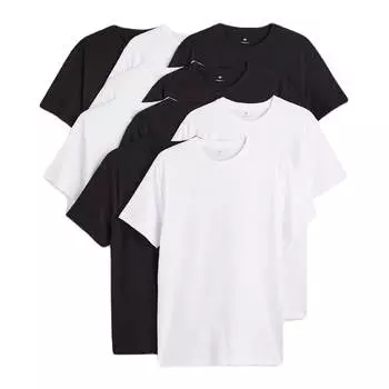 Комплект футболок H&M Regular Fit Crew-neck, 10 предметов, черный/белый