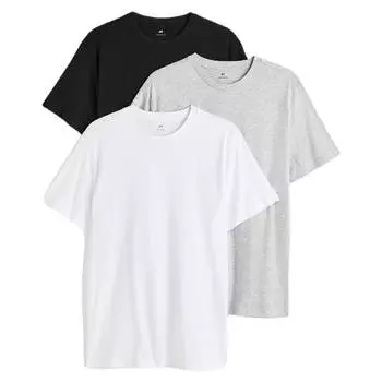 Комплект футболок H&amp;M Regular Fit Crew-neck, 3 предмета, белый/черный/серый