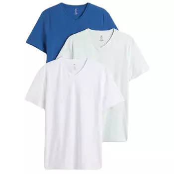 Комплект футболок H&amp;M Slim Fit V-neck, 3 предмета, белый/синий/серый