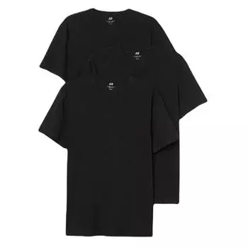 Комплект футболок H&M Slim Fit V-neck, 3 предмета, черный