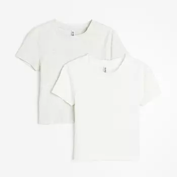 Комплект футболок H&M Crop, 2 предмета, светло-серый/белый
