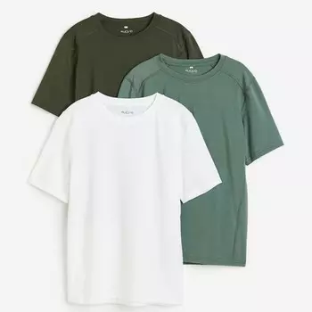 Комплект футболок H&M DryMove Sports, 3 предмета, зеленый/белый