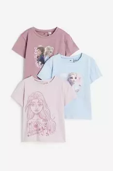 Комплект футболок H&M Kids Printed Jersey Frozen, 3 предмета, голубой/розовый