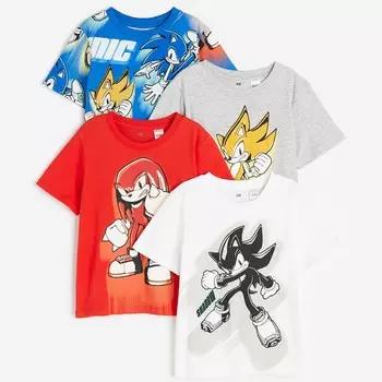 Комплект футболок H&M Kids Printed Sonic the Hedgehog, 4 предмета, мультиколор