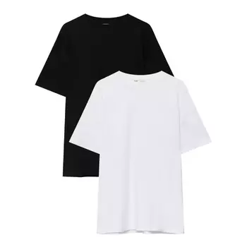 Комплект футболок Pull&Bear Oversize Short Sleeve, 2 предмета, белый/черный