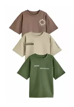 Комплект футболок RELAXED FIT HEAVYWEIGHT SHORT SLEEVE Next, 3 предмета, зеленый