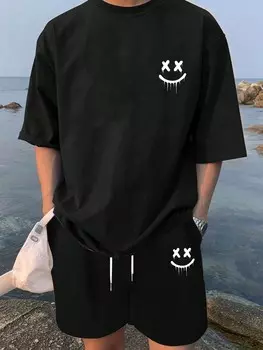 Комплект футболок с короткими рукавами и принтом Hypemode и шорты Мужчины: выходите на улицу и получайте удовольствие Manfinity, черный