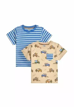 Комплект футболок SAFARI VEHICLES AND STRIPE, JoJo Maman Bb, 2 предмета, коричневый/синий