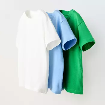 Комплект футболок Zara 3-Pack Of Plain, белый/синий/зеленый