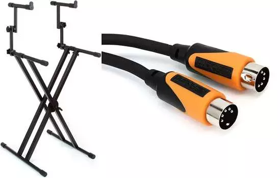 Комплект Gator Frameworks GFW-KEY-5100X Deluxe 2-уровневая подставка для клавиатуры X-Style с MIDI-кабелем Roland RMIDI-B5 Black Series — 5 футов Roland + Gator Frameworks RMIDI-B5=1 GFW-KEY-5100X=1