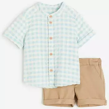 Комплект H&amp;M Cotton, 2 предмета, голубой/белый/бежевый