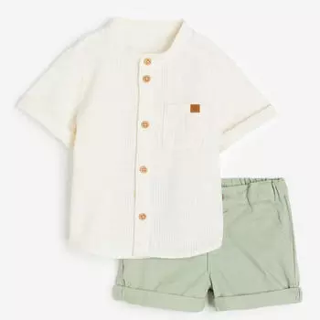 Комплект H&amp;M Cotton, 2 предмета, натуральный белый/зеленый