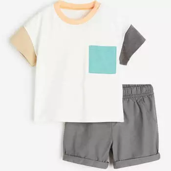 Комплект H&M Cotton Color-block, 2 предмета, белый/темно-серый