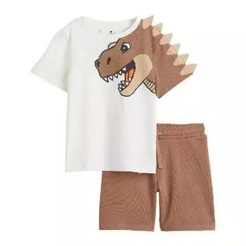 Комплект H&amp;M Dinosaur, 2 предмета, белый/коричневый