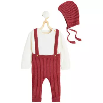 Комплект H&amp;M Fine-knit Cotton, 3 предмета, темно-красный/белый