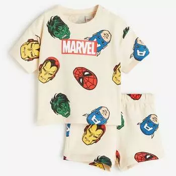 Комплект H&amp;M Printed Marvel Comics, 2 предмета, светло-бежевый