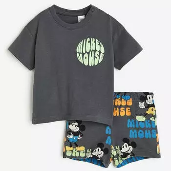 Комплект H&M Printed Micky Maus, 2 предмета, темно-серый