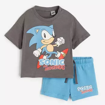 Комплект H&M Printed Sonic the Hedgehog, 2 предмета, серый/синий