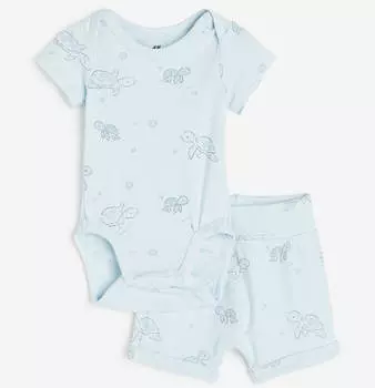 Комплект H&M Turtles Cotton, 2 предмета, светло-голубой