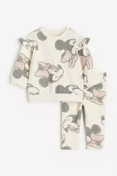 Комплект H&M Disney Minnie Mouse Printed Cotton, 2 предмета, светло-бежевый