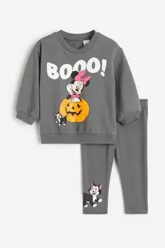 Комплект H&M Disney Minnie Mouse Printed Cotton, 2 предмета, темно-серый