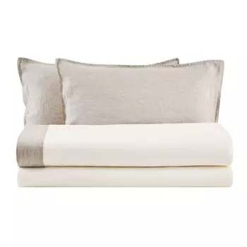 Комплект хлопкового белья StoneWash с льняными рюшами - Sierra Lisola, слоновая кость