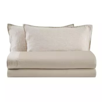 Комплект хлопкового белья StoneWash с льняными рюшами - Sierra Lisola, песок