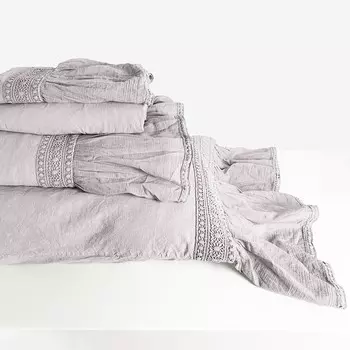 Комплект хлопкового постельного белья без глажки с эффектом потертости - Camille Lisola, устрица